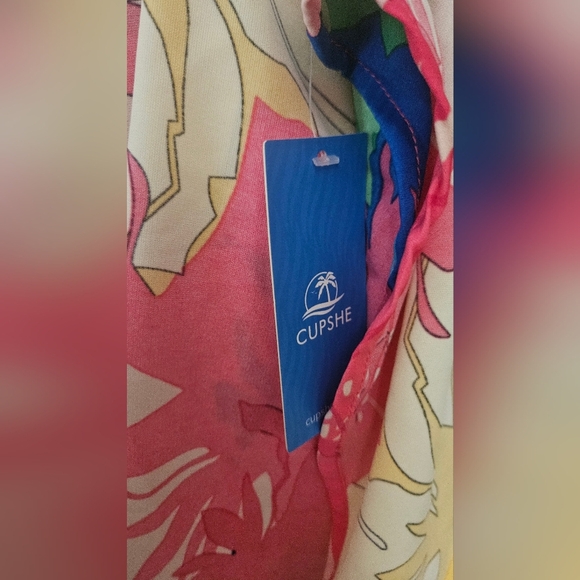 CUPSHE Tropical Collared Button-Up Tank In Bright Shades Pink/blue Multi. S NWT - Picture 5 of 11